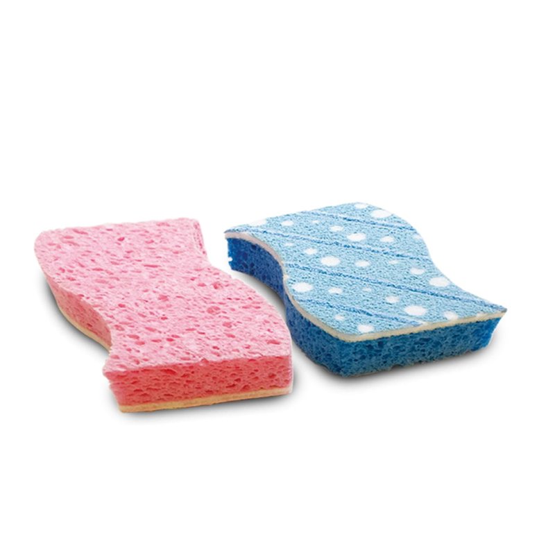 Spontex éponge à récurer salle de bain, bleu/rose, sans rayures, viscose, 2 pièces